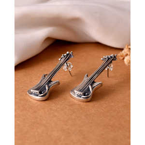 Meera Jaipur Silver <b>Stud</b> <b>Earrings</b> MTER527 for Guitar Players-Elegant and Durable <b>Fine</b> Jewelry for Music Lovers India - Product Image 4