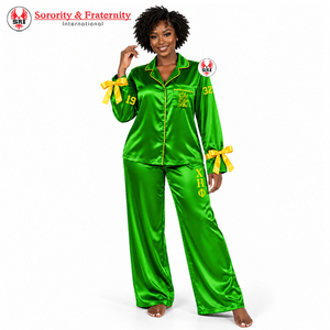 Conjunto de Pijama de Satén Chi Eta Phi para Mujer, Manga Larga, Cuello Alto, Pantalones con Lazos, Antibacteriano y Transpirable - Product Image 6