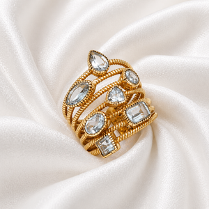 Bague en laiton plaqué or avec topaze bleue et pierres multiples, faite à la main, style statement, bijou de créateur, cadeau pour femme - Product Image 6