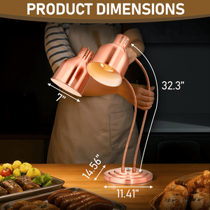 HT 221 Lampada Riscaldante Elettrica per Alimenti a Doppia Testa, Standard USA 110V 500W, in Acciaio Inossidabile Oro Rosa, Scaldavivande da Tavolo con Mantenimento Calore 24 Ore, 60Hz - Product Image 6