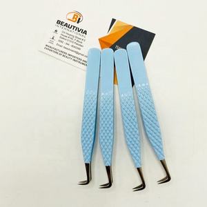 Pince à épiler professionnelle d'extension de cils en acier inoxydable, pointe pointue, forte adhérence, volume de bottes à revêtement bleu, vente en gros - Product Image 5