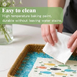 Colorful Mosaic Rattan <b>Serving</b> Tray <b>Set</b> Perfect For Coffee Tea Snacks Kitchen And Dining Table Decor Wholesale From India - Product Image 4