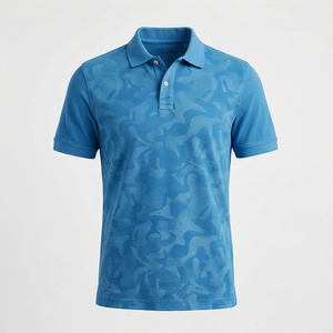 Polo à manches courtes pour homme en coton Oxford bleu camouflage, décontracté, respirant, coupe classique, imprimé - Product Image 1
