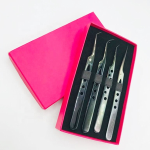 Ensemble de pinces à cils de précision en acier inoxydable, pointe lisse, design ergonomique pour la pose et le retrait des faux cils, emballage en boîte - Product Image 3