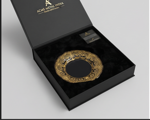 Elegant Circle Design <b>Black</b> And Gold Inlay Pattern Charger <b>Plate</b> Ideal For Stylish Tabletop Weddings Banquets And Celebration - Product Image 6