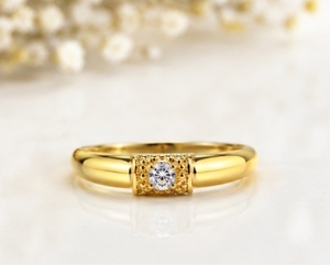 Bague de fiançailles pour femme en or jaune massif 14 carats certifié HRD, diamant naturel taille brillant, style classique pour mariage et anniversaire - Product Image 2