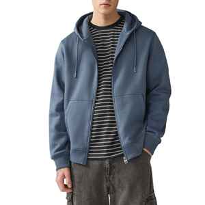 Sweat à capuche zippé pour homme, style décontracté, coupe ample, design contemporain avec fermeture éclair intégrale, capuche à cordon de serrage, poches spacieuses, poignets côtelés. - Product Image 1
