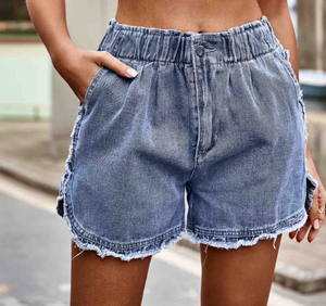Shorts de Mezclilla Elásticos de Cintura Alta para Mujer, con Cierre de Cordón, Shorts Casuales de Verano para Adolescentes - Product Image 1