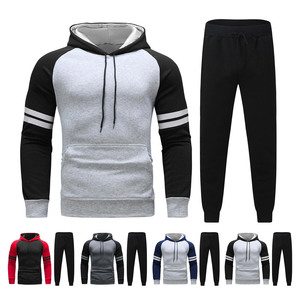 Men's Color Blocking Hooded Tracksuit <b>Set</b> Casual Autumn Wear Full Sleeve Drawstring Sweatshirt And Pants Polyester Cotton - Product Image 1