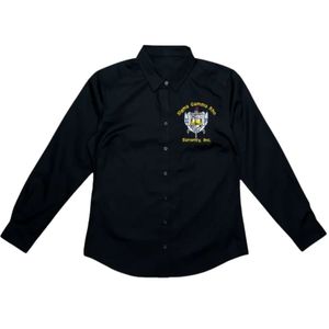 Camisa Negra de Mujer con Botones y Escudo Bordado de Hermandad, Camisa de Vestir de Manga Larga con Cuello para Prendas Griegas Personalizadas - Product Image 1