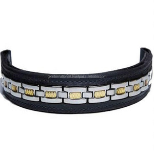 Banda para cejas decorativa de acero inoxidable y plata personalizada, banda de cuero genuino para cejas de caballo en tamaños cob completos, precio al por mayor - Product Image 1