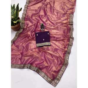 Sari de Fiesta 100% Seda Satén con Bordado y Lentejuelas, Borde Elegante con Cordón para Ocasiones Especiales - Product Image 6