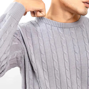 เสื้อสเวตเตอร์ถักไหมพรมสีเทาสำหรับผู้ชาย แขนยาว สีพื้น ใส่ได้ในฤดูใบไม้ร่วง ทรงปกติ ความหนาปานกลาง - Product Image 6