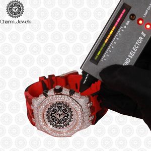 Montre de luxe Charm Jewells en acier inoxydable, cadran de 40 mm, bracelet en silicone de 20 mm, lunette sertie de diamants, chronographe, mouvement mécanique, date automatique - Product Image 1