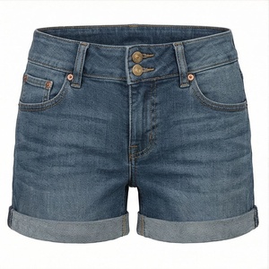 Shorts de mezclilla góticos de cintura alta para mujer con botones, cremallera, estampado, bolsillos rasgados, lazo decorativo, estilo casual de verano para la calle - Product Image 1