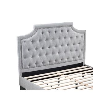 Letto matrimoniale tradizionale americano 1 pz in polifibra grigia con testiera e pediera trapuntate a bottoni, mobili imbottiti per camera da letto - Product Image 5