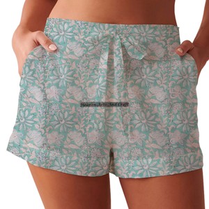 Shorts imprimés à la main pour femmes, vêtements de détente d'été en coton, collection plage pour filles, style baby doll - Product Image 6