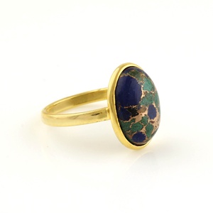 Alta calidad Natural malaquita azurita cobre piedra preciosa fina ovalada eternidad Vermeil anillo personalizado joyería fabricante mujer joyería - Product Image 2