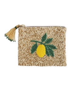 Handmade Cotton Coin Pouch Rectangular Shape Ciao Embroidery Yellow Green Letters Crafted <b>Purse</b> - Product Image 3