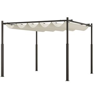 Pergola Retrattile Bianco Crema 3x3m UPF30+ con Palo in Metallo e Fissaggio Magnetico per Esterni, Villa, Cortile, Parco - Product Image 1