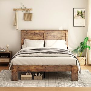 Base de Cama de Plataforma de Madera de Tamaño Completo, Silenciosa, con Herramientas de Fácil Montaje, Gran Espacio de Almacenamiento, No Requiere Somier - Product Image 2