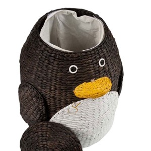 Penguin Water Hyacinth Storage <b>Basket</b> <b>with</b> <b>Lid</b> Woven Animal Toy Organizer Bin Kids Nursery Laundry Hamper Liner - Product Image 4