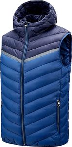 Gilet matelassé sans manches pour homme, mode automne-hiver, avec fermeture éclair, à capuche, color block, patchwork, chaud - Product Image 3