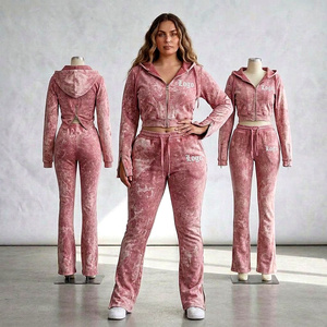 <b>Women</b> Vintage Acid Wash Sweatsuit Cropped Hoodie Custom Logo Zip Up Jacket Trendy Urban Fashion <b>Outfit</b> - Product Image 6