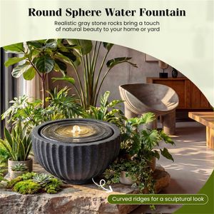 Fontana a Sfera Moderna da 18 Pollici con 6 Luci LED, in Resina Grigia per Interni ed Esterni, Applicazione Alberghiera, Materiale in Acciaio Inox e Pietra - Product Image 5