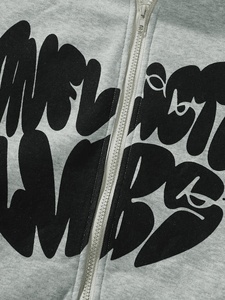 Oversized Hoodie <b>Men</b> Gray Zipper Front Letter Print Streetwear Breathable Knitted Cotton Sweatshirt Autumn Regular Fit Custom - Product Image 3