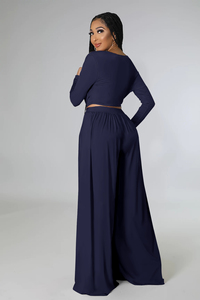 Nuevo Conjunto de Dos Piezas para Mujer, Cuello en V, Color Sólido, Sostenible, Transpirable, Traje de Otoño, Top Corto de Manga Larga, Pantalón de Pierna Ancha, Cintura Alta, Talla XL - Product Image 6