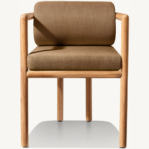 Sillón individual de madera de teca con un estilo moderno y sencillo, apto para uso en exteriores, equipado con cojines. - Product Image 1