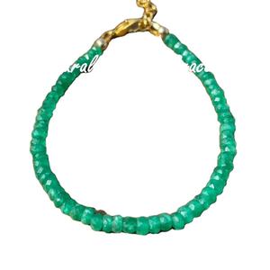 Zambia Unisex 925 <b>Sterling</b> <b>Silver</b> Natural Emerald Faceted <b>Beaded</b> for <b>Bracelet</b> Gold Plated Anniversary Fashion Jewelry - Product Image 1