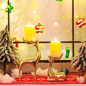 Ensemble de bougeoirs en laiton Cerf Doré, Décoration d'intérieur, Décoration de Noël, Tailles 22 cm et 14 cm, Porte-bougie en métal durable - Product Image 5