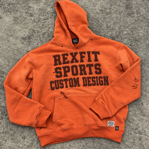Wholesale Unisex Washed Fleece <b>Hoodie</b> With <b>Large</b> Chest Letter Applique Distressed Kangaroo Pocket And Ribbed Custom Sweatshirt - Product Image 2