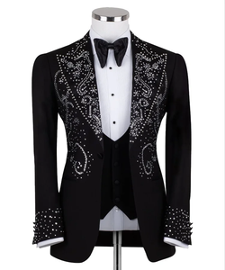 Traje de esmoquin negro bordado con pedrería para hombre – Blazer de diseñador de corte ajustado con detalles de cristal para novio y fiesta - Product Image 6