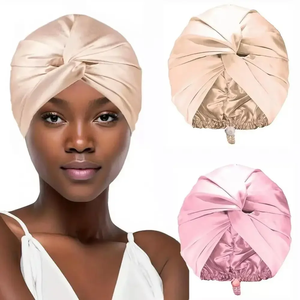 Silk Bonnet For Sleeping Women Satin Hair Bonnet Night Sleep Cap Scarf Wrap For Curly Hair With Tie <b>Band</b> Solid Silk Turban <b>Hat</b> - Product Image 2