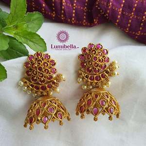 Vintage Bohemian Drop Earrings-Moon Kemp Jhumkis with Pearl and Flower Design Zinc Alloy Religious Style Wedding Gift - Product Image 1