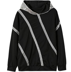 Sudadera con Capucha Extra Grande para Mujer, con Rayas de Lentejuelas, Hombros Caídos, Manga Larga, Tejida, Estilo Otoñal - Product Image 1