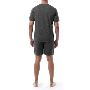 เสื้อยืดคอกลมสีเทาเข้มสำหรับผู้ชายพร้อมกางเกงขาสั้นมีเชือกผูก ชุดลำลองผ้าฝ้ายระบายอากาศสำหรับฤดูร้อน - Product Image 2