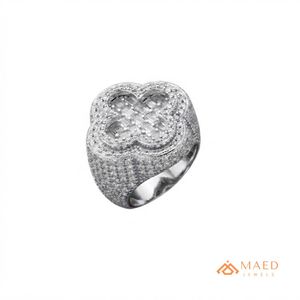 <b>Mens</b> <b>Silver</b> Tone Moissanite Clover <b>Ring</b> Luxury Hip Hop Statement Jewelry Fashion <b>Ring</b> for <b>Men</b> Anniversary Engagement Gift - Product Image 1