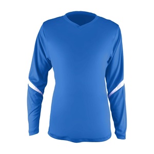 Maillot de volley-ball à manches longues pour femme, col en V, empiècements contrastants aux manches, en polyester respirant, avec impression de marque sur les manches pour l'accélération - Product Image 5