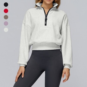 Sweat-shirt décontracté d'hiver pour femme, coupe ample, doublure polaire respirante, demi-fermeture éclair, col montant, coupe-vent - Product Image 6