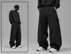 **Unisex <b>Black</b> Wide Leg Cargo Pants <b>Plus</b> <b>Size</b> Nylon Cotton Waterproof Windproof Drawstring Streetwear <b>Trousers</b> Custom OEM Wholes - Product Image 2