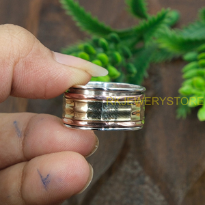 Wide Spinner Band <b>Ring</b> Handmade Meditation <b>Ring</b> 925 Silver Brass Copper Mixed Metal Spinner <b>Ring</b> Unisex <b>Statement</b> Jewelry forHim - Product Image 3