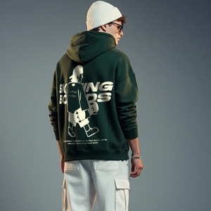 Sudadera con capucha de algodón 100% con cremallera, estilo urbano, corte regular, forro polar, con bordado y estampado desgastado en la manga, ideal para primavera. - Product Image 3