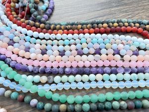 Natural Matte Round Gemstone Beads 4mm 6mm 8mm 10mm Jewelry Making Amethyst Rose Quartz Crystal Jade - Product Image 4