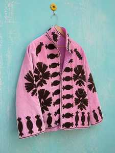 Handmade <b>Velvet</b> Suzani <b>Jacket</b> with Crew Neck Black Floral Embroidery Boho Style for Women's Autumn/Winter Outerwear - Product Image 1