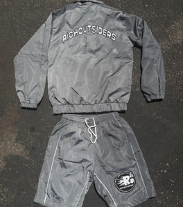 Ensemble survêtement et short coupe-vent gris pour femme RICHOUT$IDERS, style streetwear, manches longues, coupe classique, polyester tissé, tenue d'automne - Product Image 1