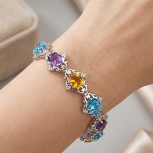 Bracelet vintage en argent sterling 925 avec pierres précieuses multiples, citrine, topaze bleue, améthyste, bijoux de créateur, classique pour femme, à porter tous les jours - Product Image 4